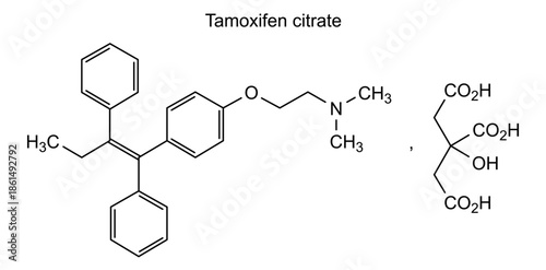 Tamoxifen citrate, chemical structure of tamoxifen citrate, drug substance