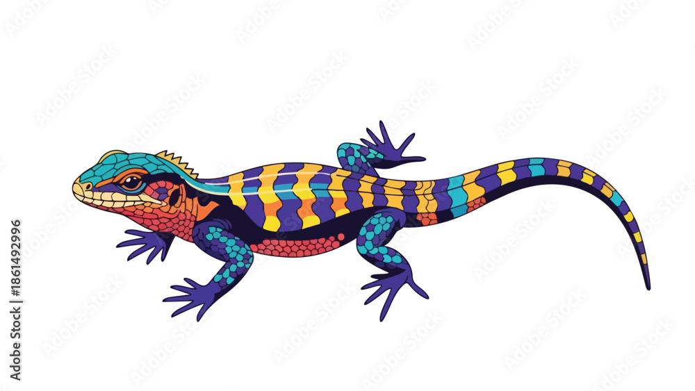 Obraz premium Vibrant abstract gecko illustration with a striking blend of diverse hues.