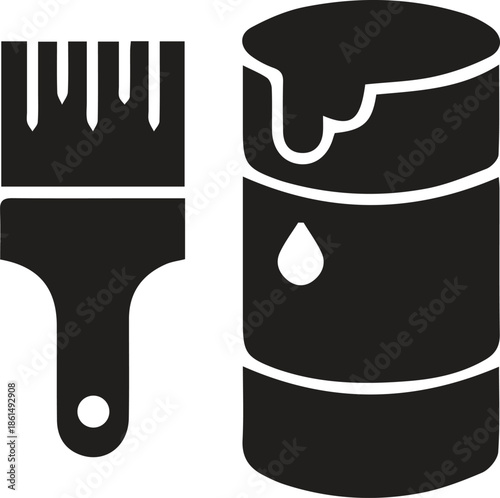 Paint brush and paint can for home renovation and artistic projects vector icon