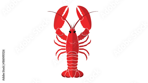 A vibrant red lobster in a striking flat design, featuring prominent claws and an appealing expression. Ideal for seafood branding, marine themes,