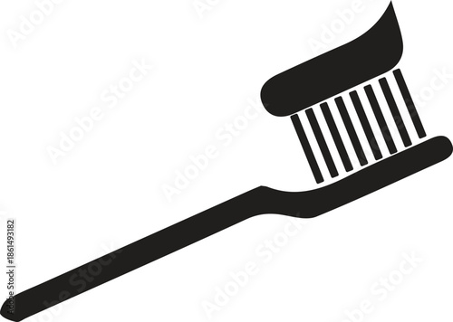 A simple black silhouette icon of a toothbrush with a blob of toothpaste