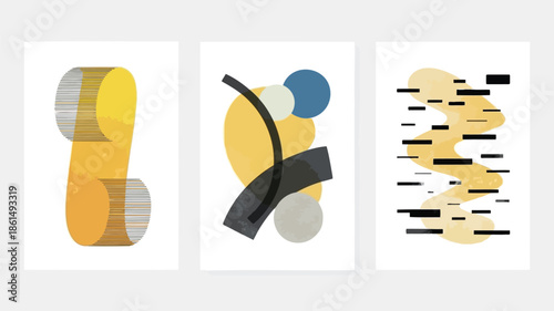Modern abstract art with geometric shapes in yellow, blue, and black