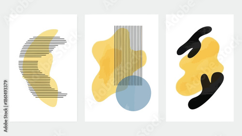 Modern abstract art with geometric shapes and lines on white