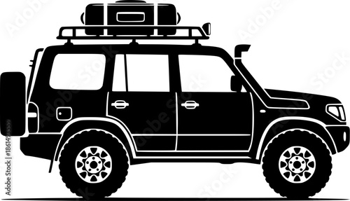 Off-road vehicle icon. Suv. Black silhouette. Side view. Vector
