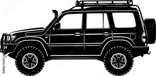 Off-road vehicle icon. Suv. Black silhouette. Side view. Vector
