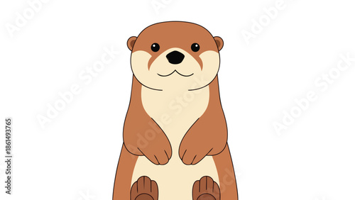 Adorable cartoon otter illustration standing with a friendly smile, showcasing its unique brown and cream fur against a clean white background,