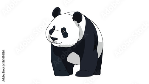 Charming giant panda illustration standing alone in a minimalist style with a gentle expression and bold outlines