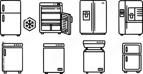 Freezer vector outline set icon. Vector illustration fridge on white background.

