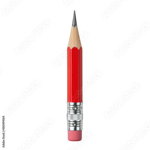Red pencil with sharpener isolated on transparent background 