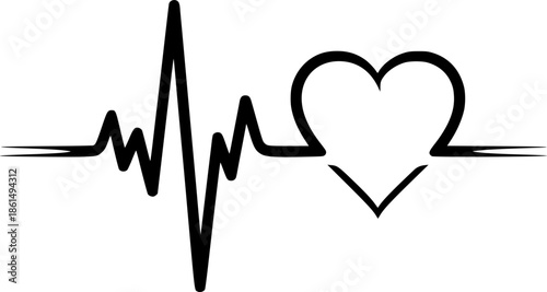 Concept heartbeat pulse with heart outline style with editable stroke vector illustration isolated
