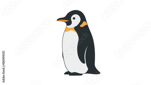 Charming minimalist illustration of an emperor penguin with black, white, and golden markings