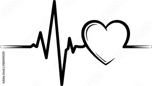 Concept heartbeat pulse with heart outline style with editable stroke vector illustration isolated
