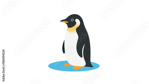 Charming minimalist vector illustration of an emperor penguin poised on a small blue ice floe