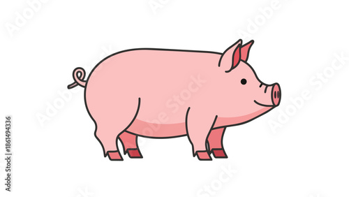 Charming pastel pink farm animal illustration in a cheerful cartoon style