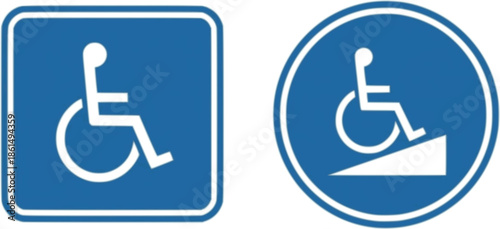 Handicapped reserved parking signs. Wheelchair ramp access sign symbol
