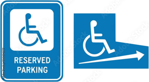 Handicapped reserved parking signs. Wheelchair ramp access sign symbol
