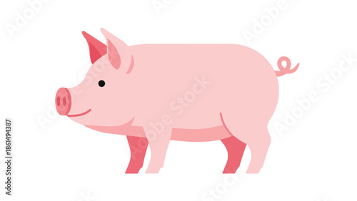 Charming illustration of a cheerful pink pig standing sideways with a gentle smile a delightful farm animal graphic depicting a happy hog for