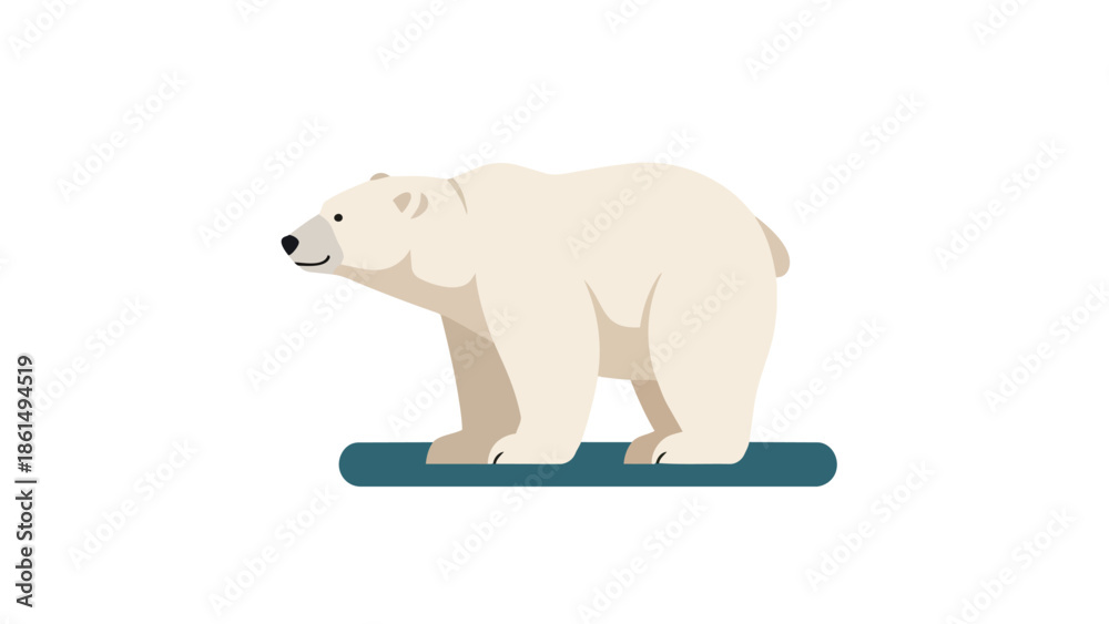Fototapeta premium Minimalist arctic polar bear illustration standing peacefully on a sturdy ice floe representation a charming digital rendering of a resilient
