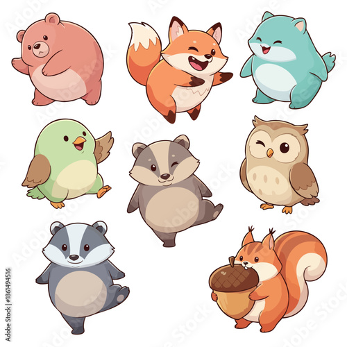 Cute Cartoon Animals Collection Featuring Bears Foxes and More.