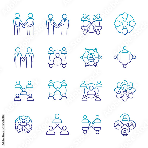 Business Networking Handshake and Team Collaboration Icons.