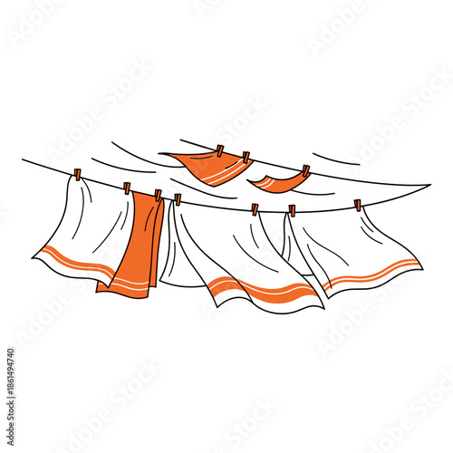 Laundry that is drying on a rope flutters in the wind. Vector illustration