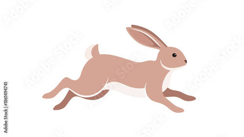 Dynamic brown rabbit illustration leaping forward with joyful energy