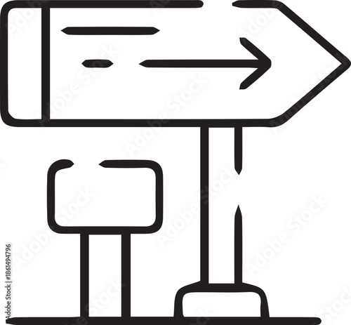 Simple line art icon of a signpost with an arrow pointing right