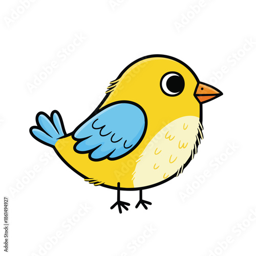 Cute Cartoon Yellow Bird with Blue Wings.