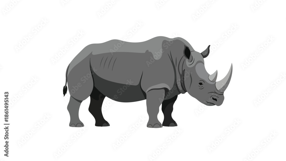 Obraz premium Powerful Rhinoceros Graphic: Majestic African Wildlife Illustration on Pristine White Background, a Symbol of Strength