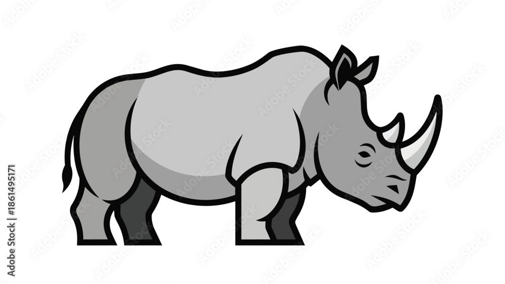 Obraz premium A stylized rhinoceros graphic, presenting a powerful safari animal with minimalist lines, ideal for modern design applications and educational