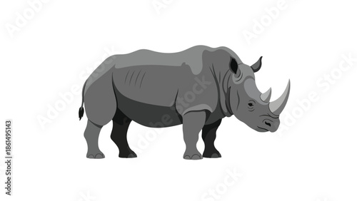 Powerful Rhinoceros Graphic: Majestic African Wildlife Illustration on Pristine White Background, a Symbol of Strength