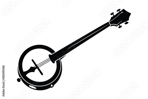 banjo silhouette line art vector illustration with a white background