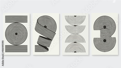 Modern geometric art prints with black and white optical illusions