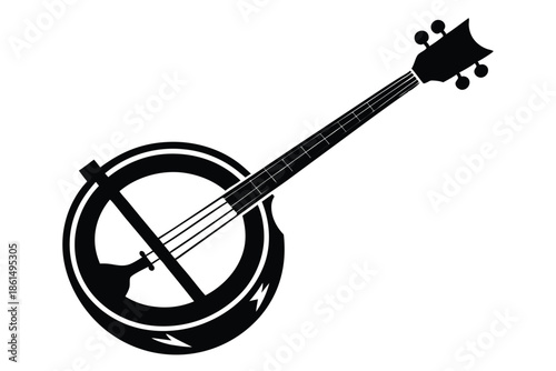banjo silhouette line art vector illustration with a white background