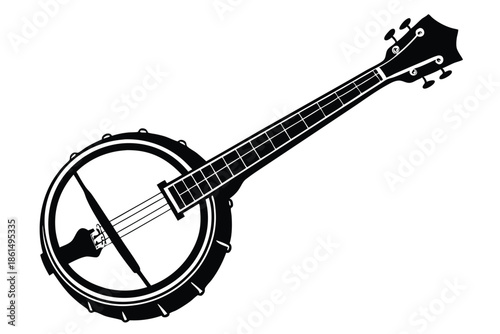 banjo silhouette line art vector illustration with a white background