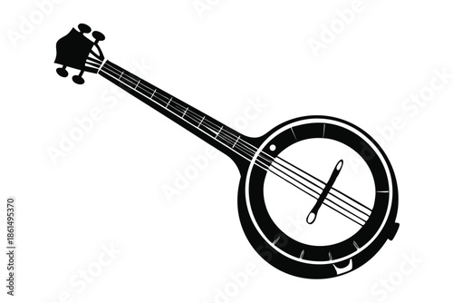 banjo silhouette line art vector illustration with a white background