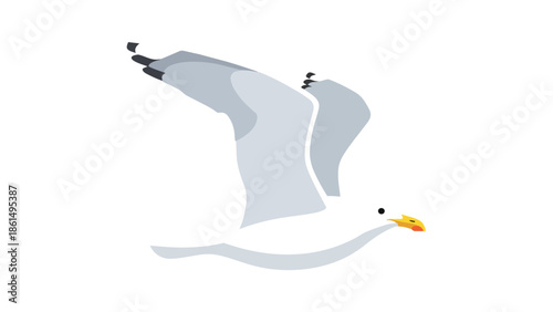 A beautifully rendered, minimalist illustration of a majestic white seagull gracefully soaring in a vibrant, boundless sky, symbolizing freedom and