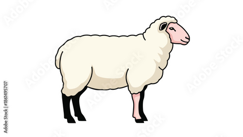 A charming illustration of a friendly domestic sheep with a gentle pink face and black legs