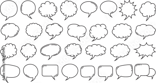 Speech Bubble Icon Set. Black Outline Vector Collection on White