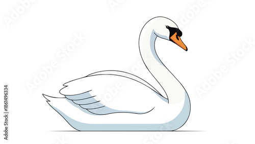 Graceful White Swan Illustration Serene Waterfowl Vector Art Minimalist Avian Design with a calm demeanor and elegant posture isolated on white