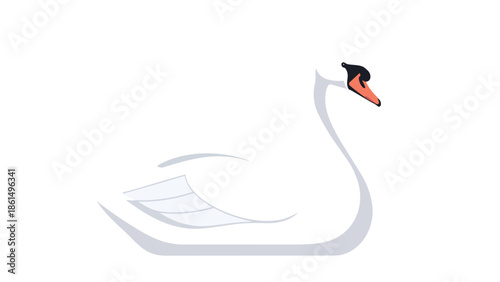 Graceful white swan illustration with minimalist design capturing elegant avian beauty, showcasing natural tranquility and artistic simplicity in a