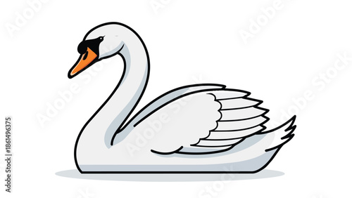 Elegant cartoon swan illustration with pristine white feathers and a graceful form