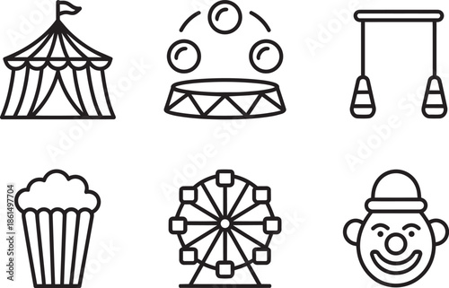 Carnival circus entertainment icons collection for fairground amusement park shows and funfair