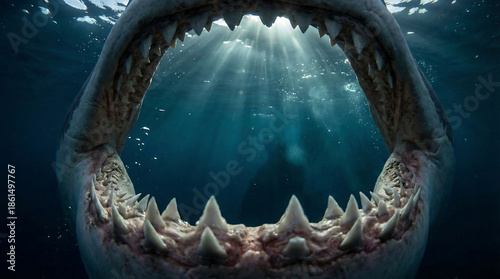Inside the Jaws Close Up View of Great White Shark Teeth and Mouth
