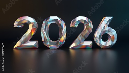 Prismatic Crystal 2026 with Iridescent Glow on Dark Background