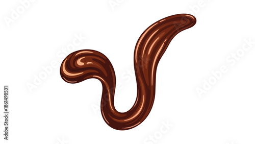 Decadent glossy chocolate syrup artfully drizzled in a graceful, flowing swirl on a pure white background an irresistible sweet confectionary accent