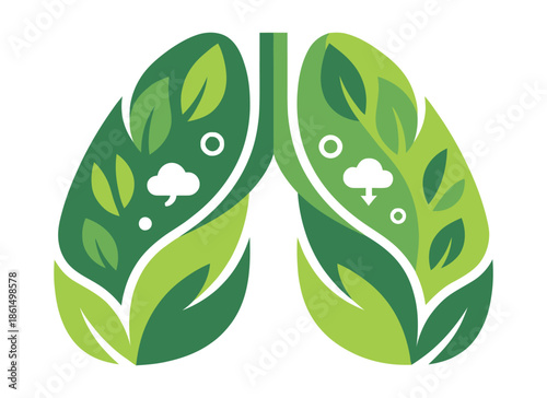 Medical & Respiratory Health Icon: Caduceus, Heart, and Leaf-Lungs Vector