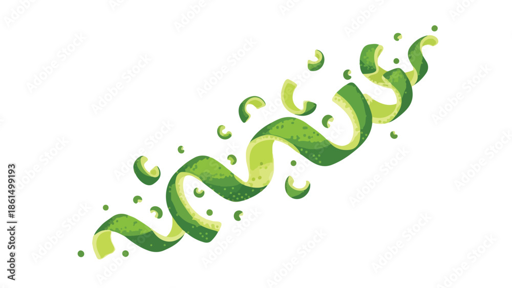 Obraz premium Vibrant lime zest spirals and fragments dance gracefully, illustrating freshness. Perfect for culinary art, drinks, and healthy branding, conveying