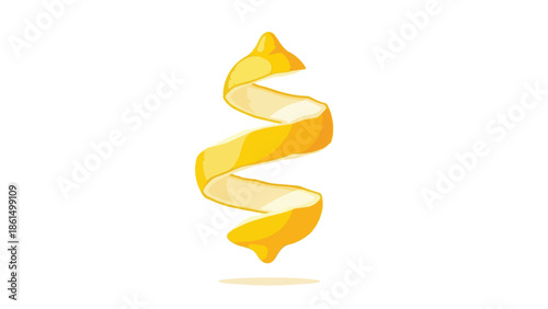 Vibrant yellow citrus peel gracefully spiraled showcasing fresh zest ideal for culinary and beverage design projects and healthy food concepts.