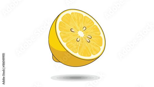 A vibrant vector illustration of a lemon half displaying juicy segments and seeds on a white background This fresh citrus image symbolizes natural